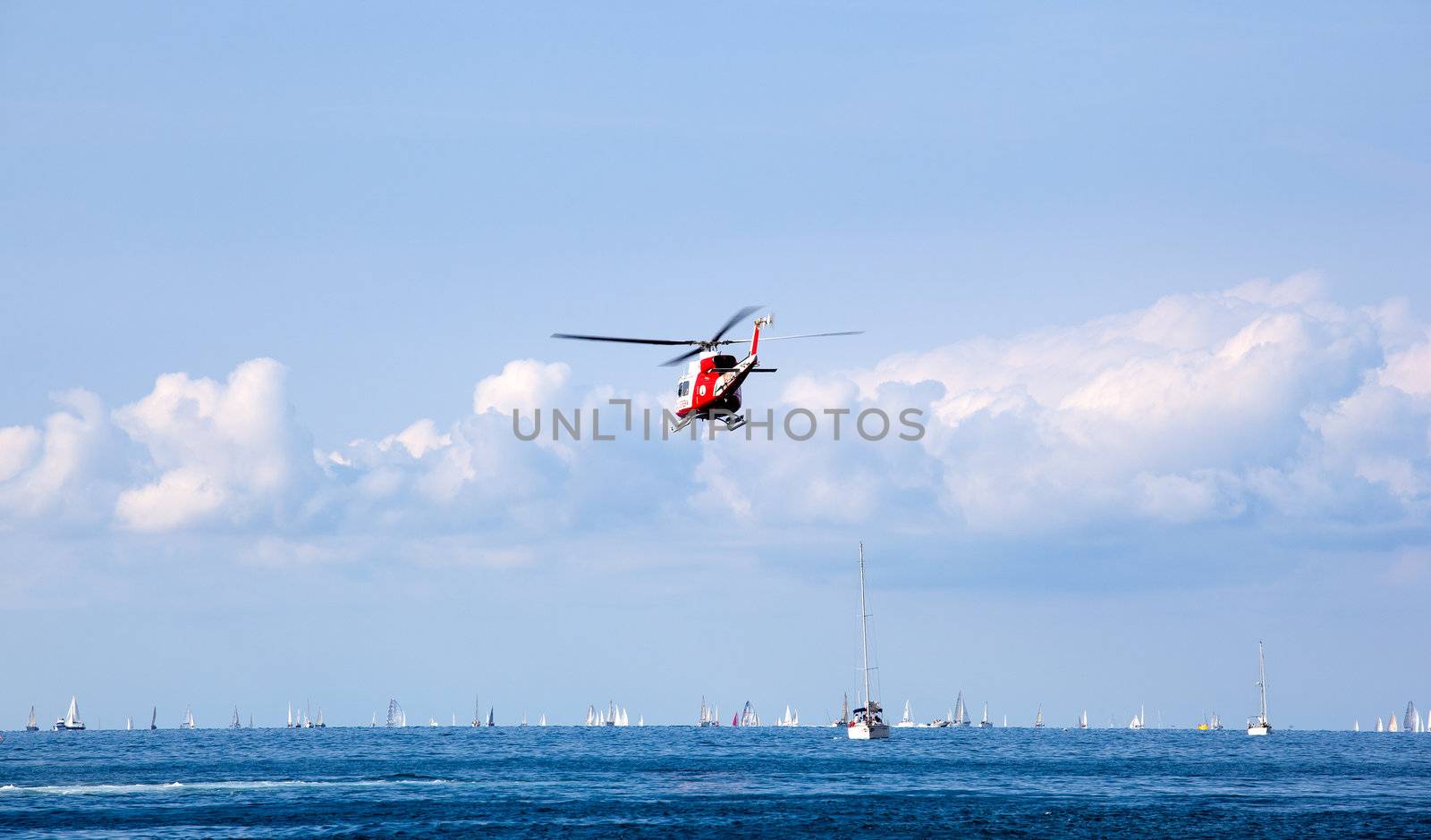 helicopter on the sea during the 44 Barcolana in Trieste