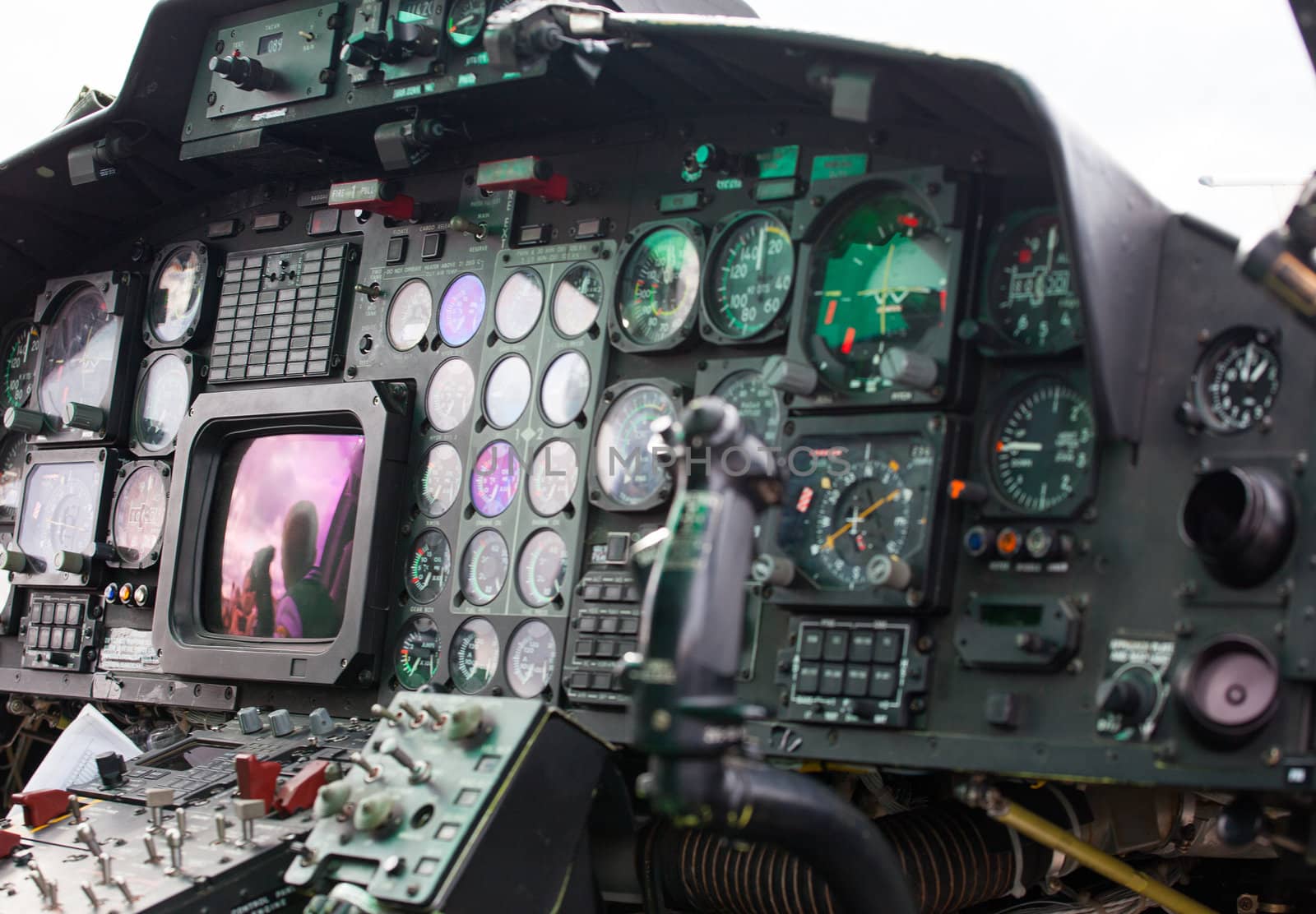 Interior of the modern helicopter and handle control