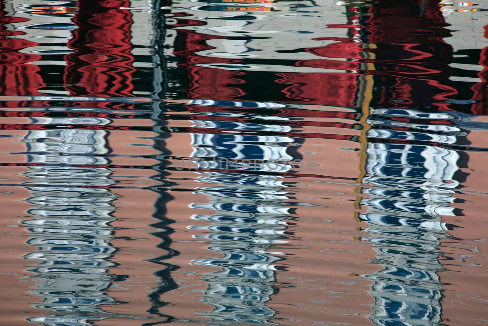Colorful buildings reflected on the sea, Canal Grande in trieste
