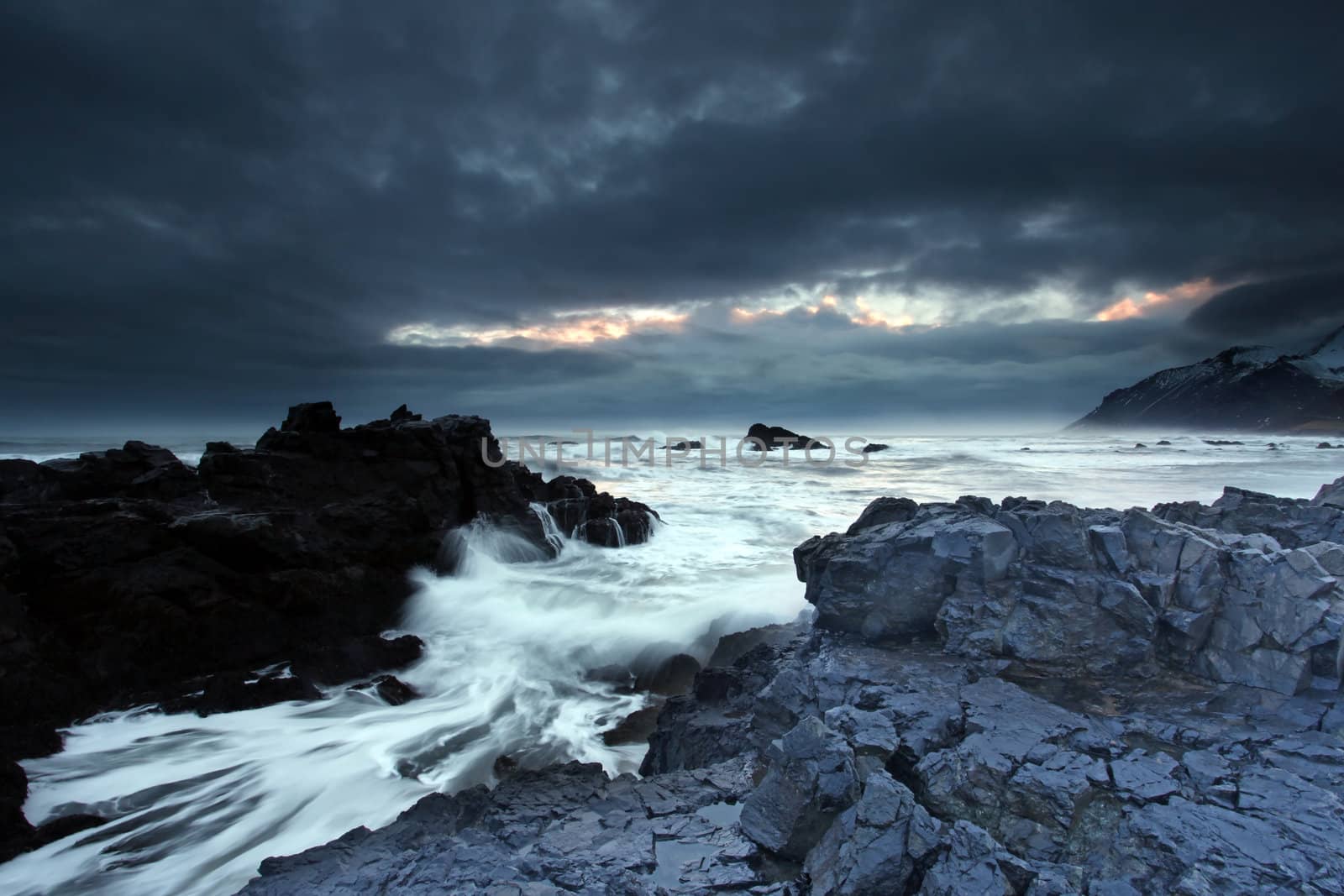 Stormy sea in south east iceland by olliemt