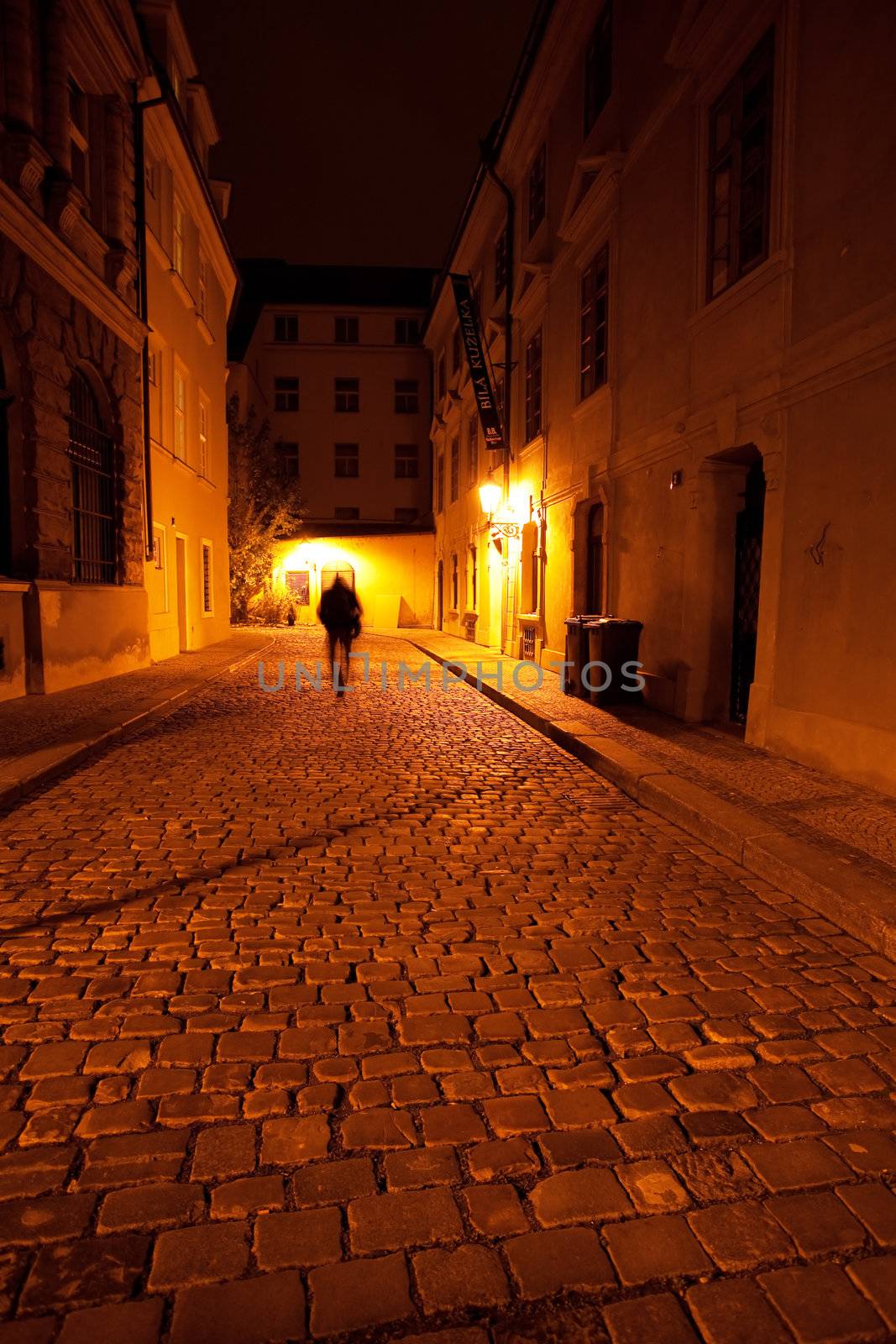 a beautiful night view of the street in Prague