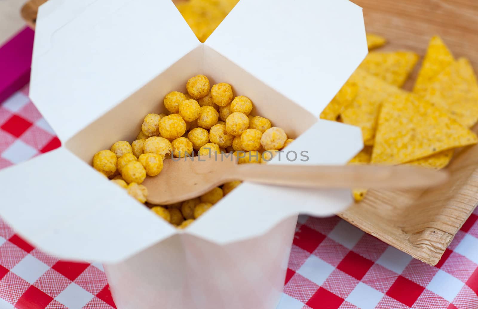 Photo of cheese Puff Balls inside a box