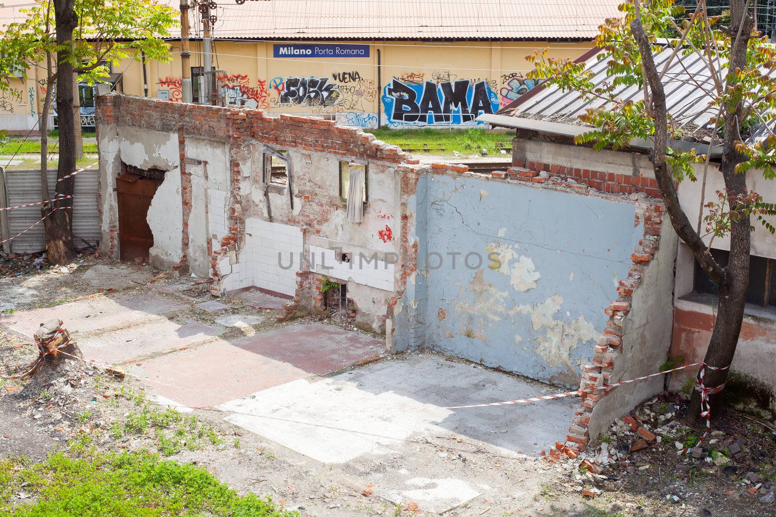 Cracked wall of a demolished house in Milan