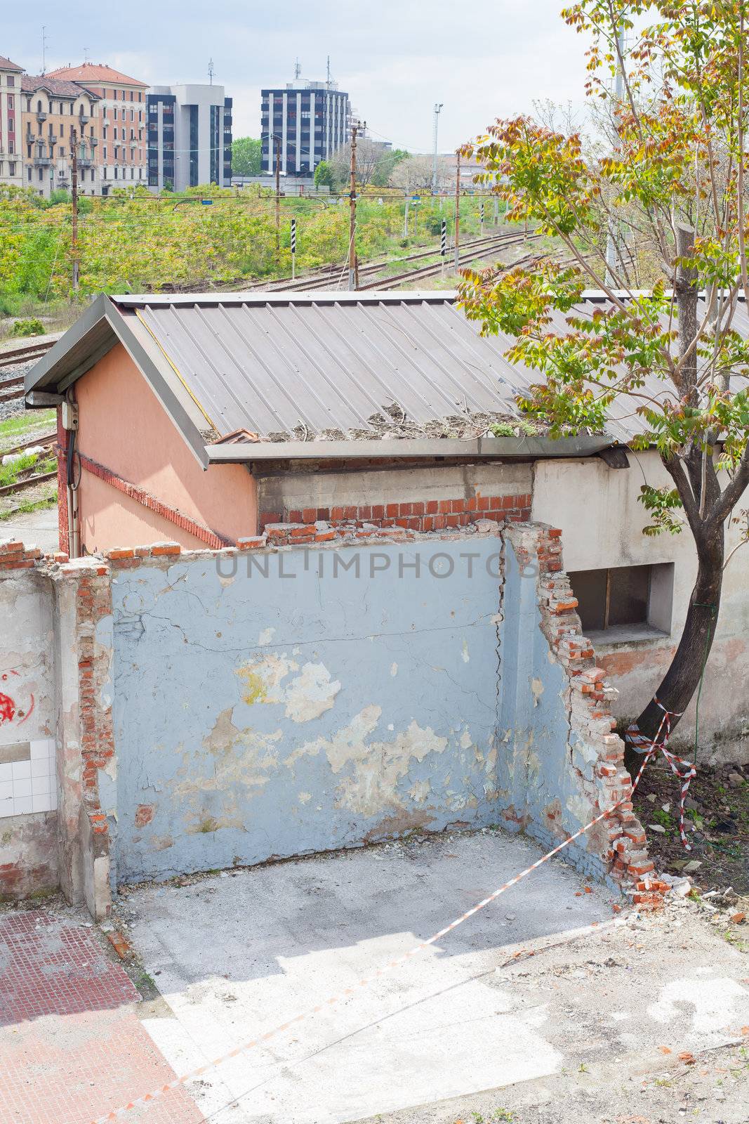 Cracked wall of a demolished house in Milan