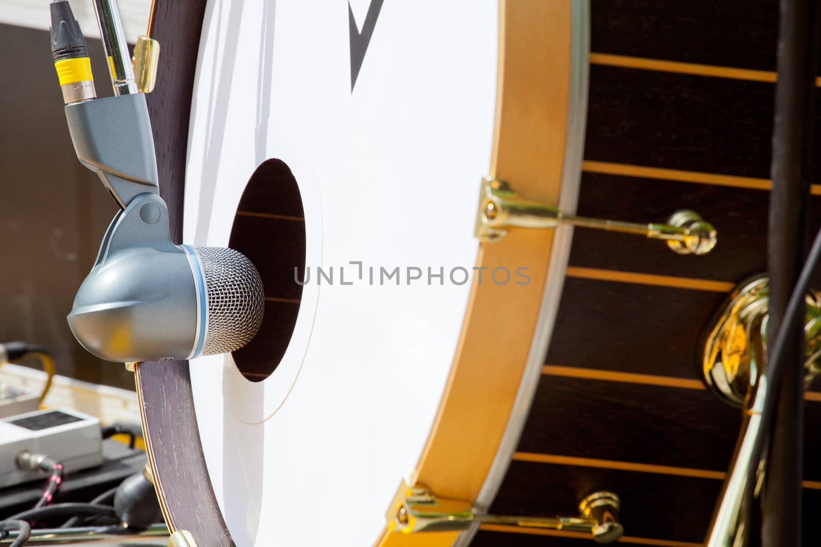 Close up of Drum and microphone ready for concert