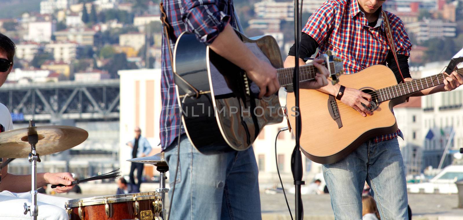 Musicians in concert, Two guitar player