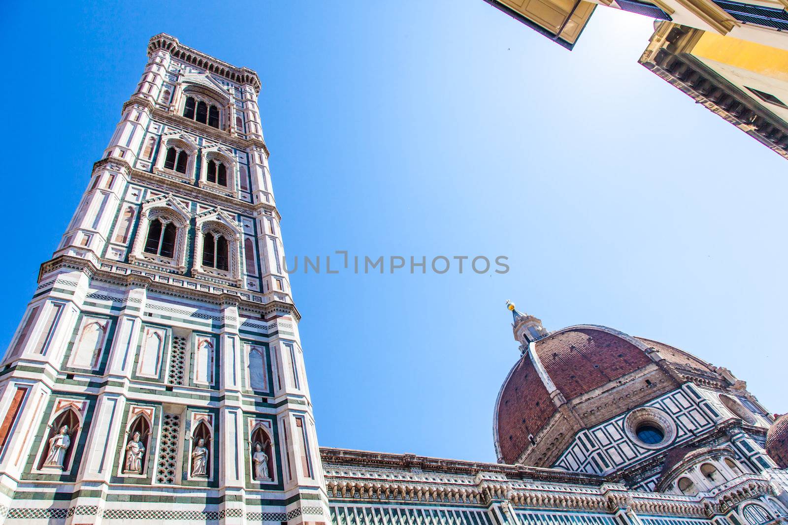 Italy, Florence. The famous landmark Campanile di Giotto, close to Duomo di Firenze