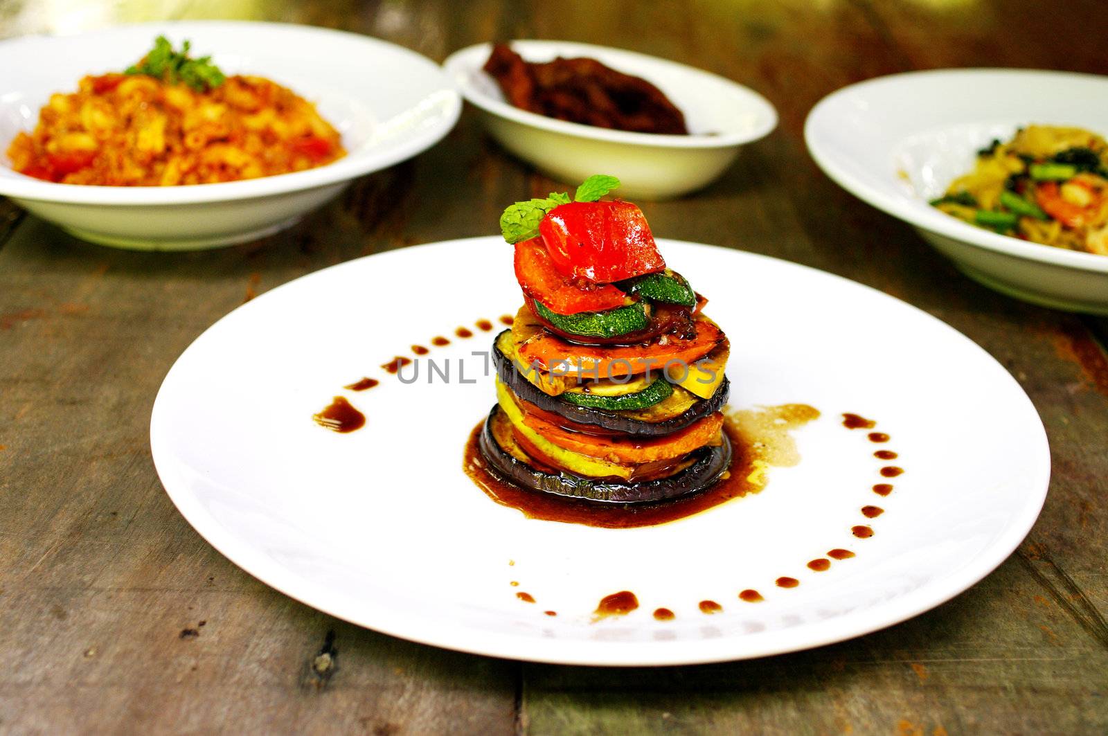 Vegetarian food on white dish