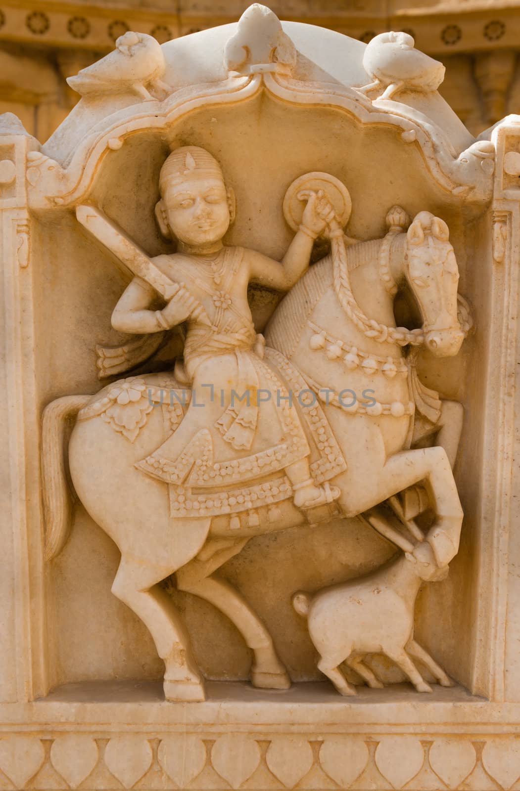 Royal rider image in cenotaphs of ancient Maharajas rulers in Bada Bagh ruins, also called Barabagh (literally Big Garden), Jaisalmer, India