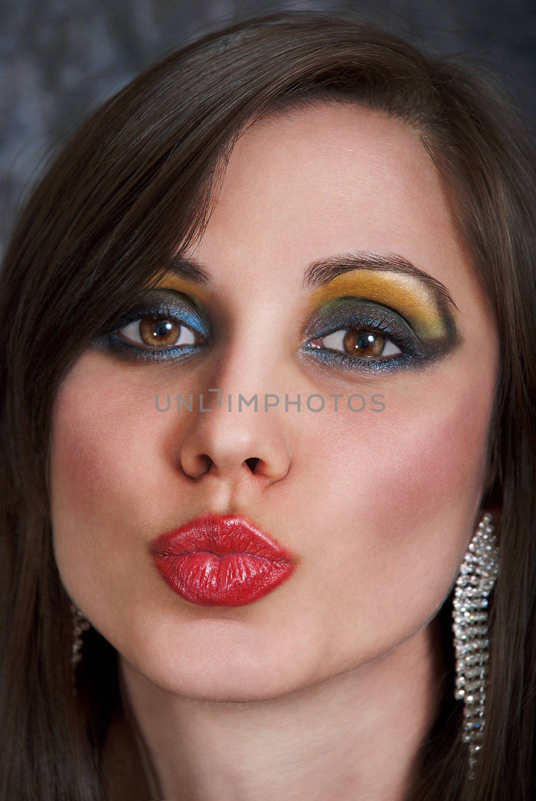 Closeup portrait beautiful woman with sexual lips.