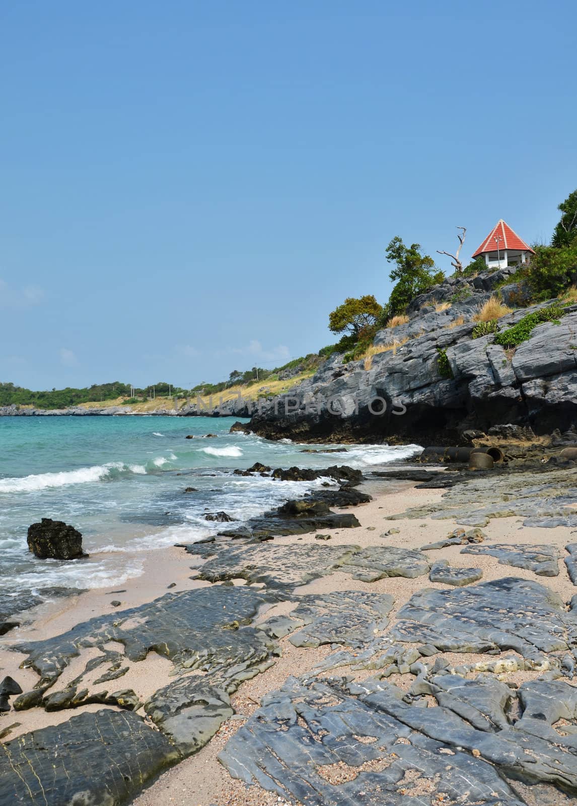 Ko Si Chang island in Thailand. Travel by sea. Sea and blue sky.