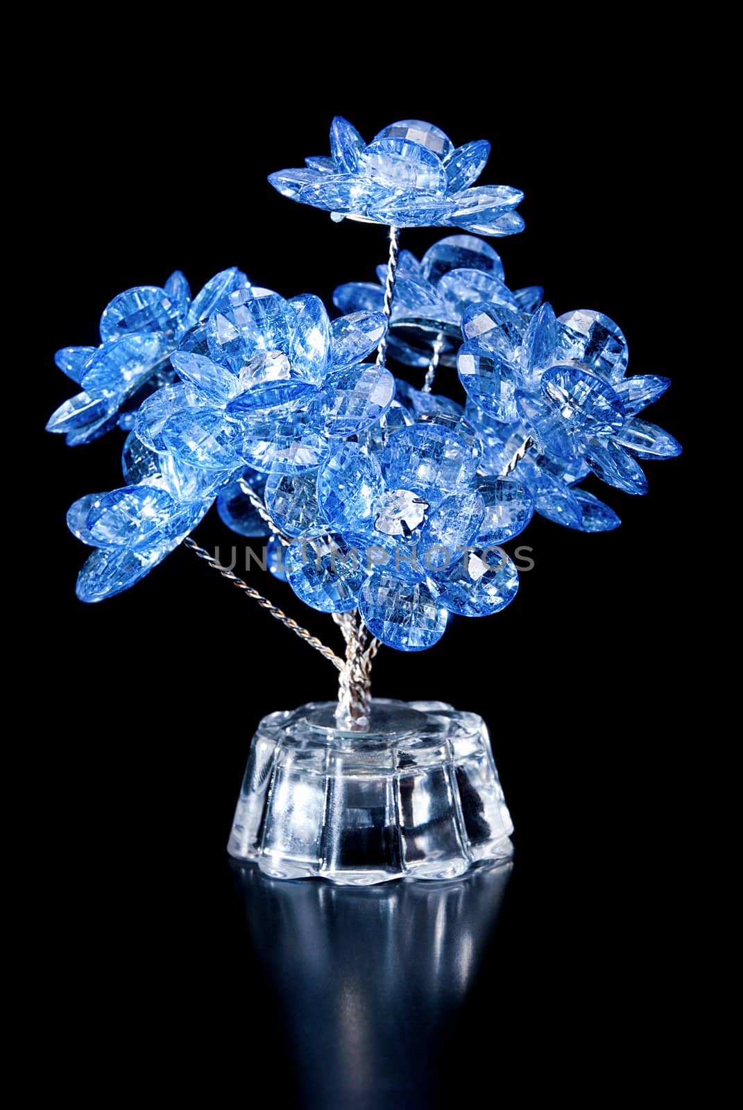 Beautiful blue flowers of decorative glass.
