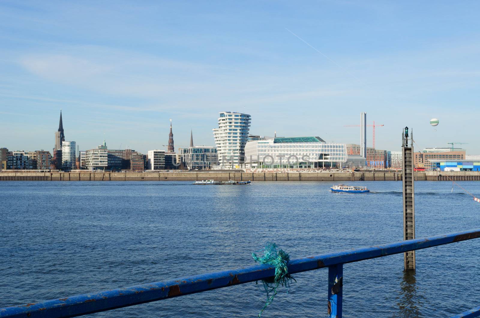 View towards Hamburg from the south. Focus on railing.