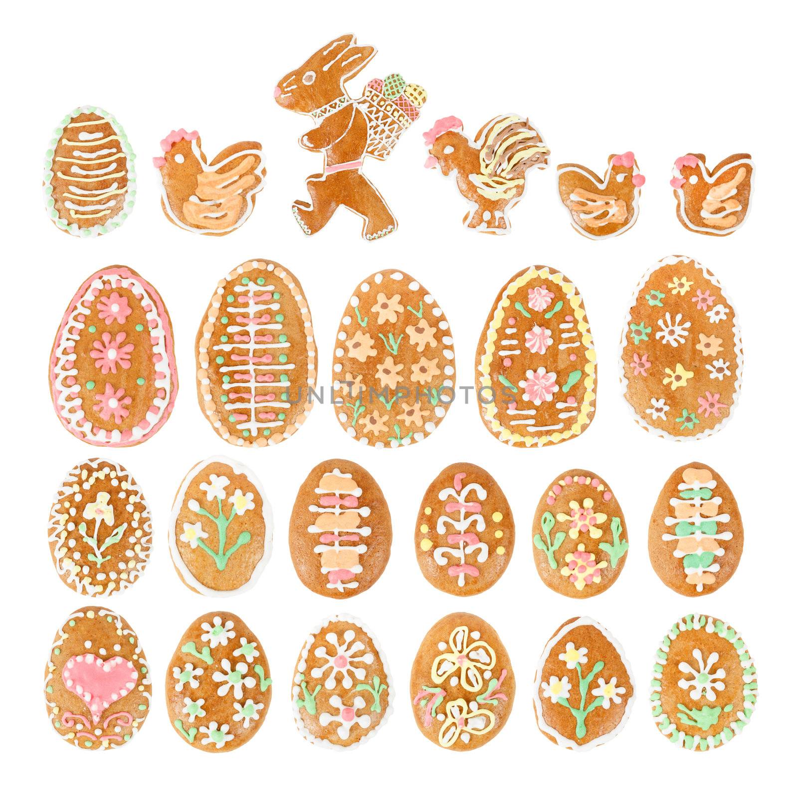 collection of easter egg ginger bread isolated on white 