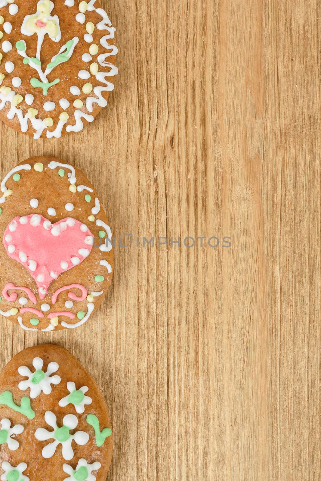 Easter ginger breads collection on wooden background