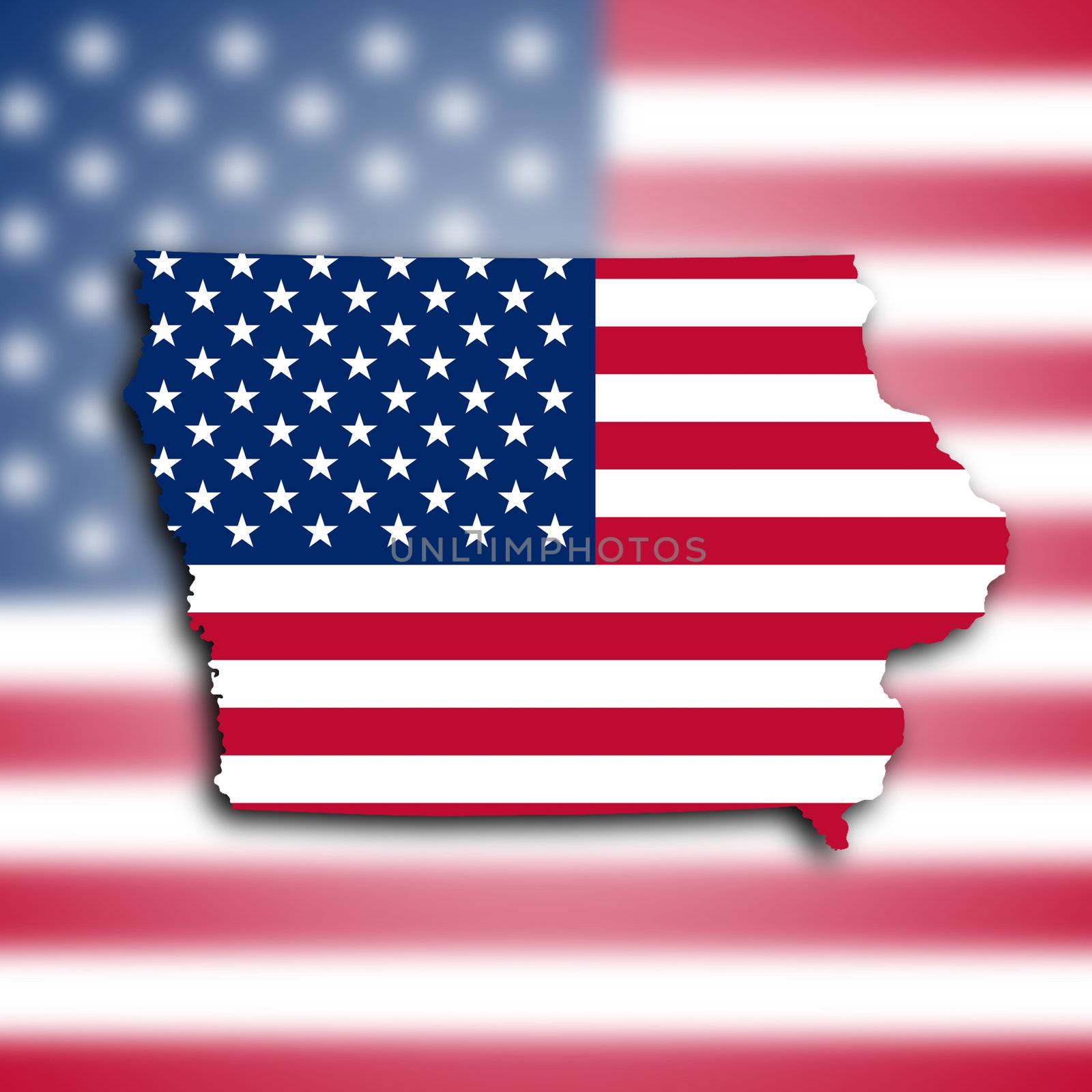 Map of Iowa, filled with the national flag