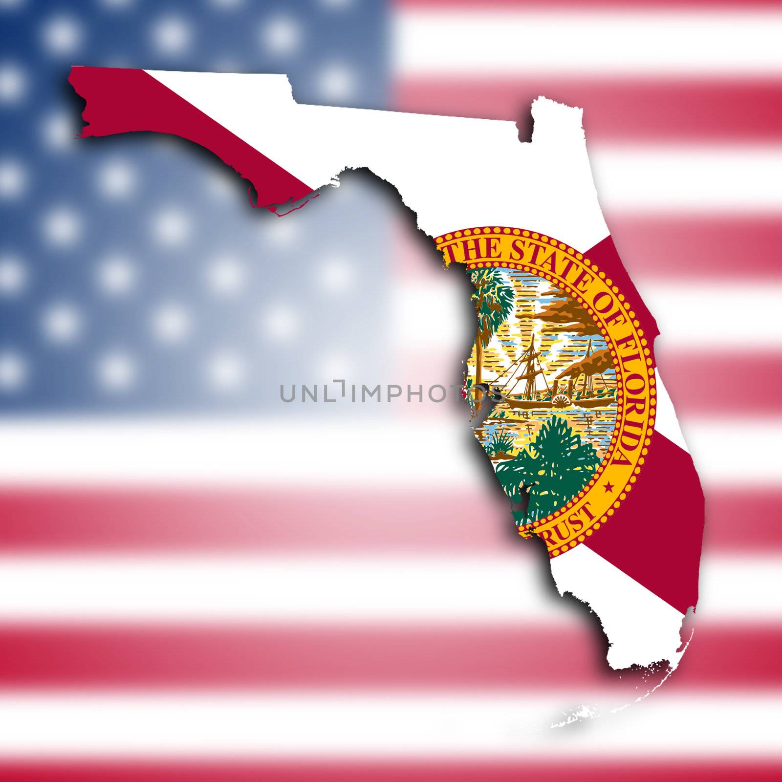 Map of Florida, filled with the state flag