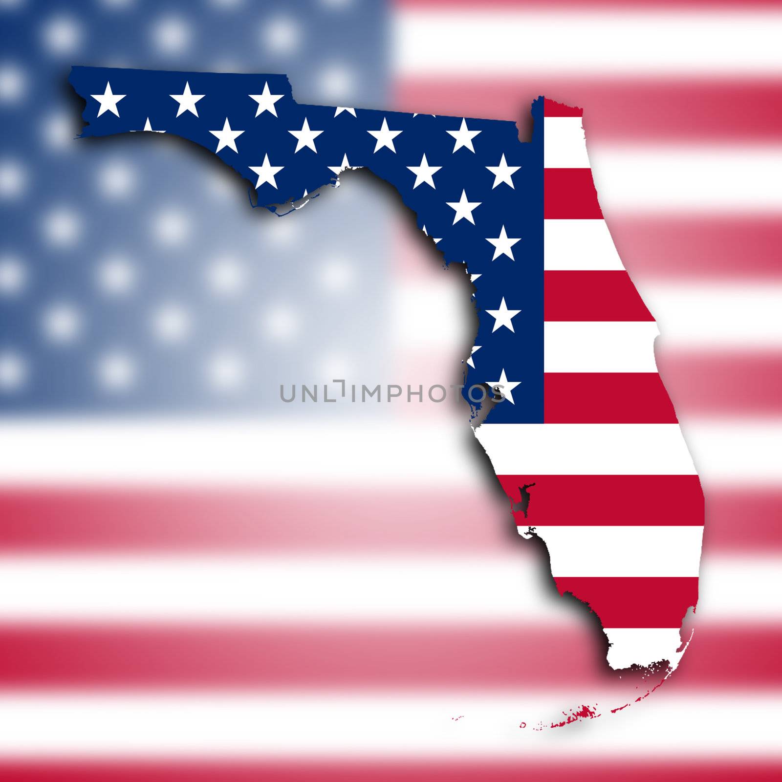 Map of Florida, filled with the national flag