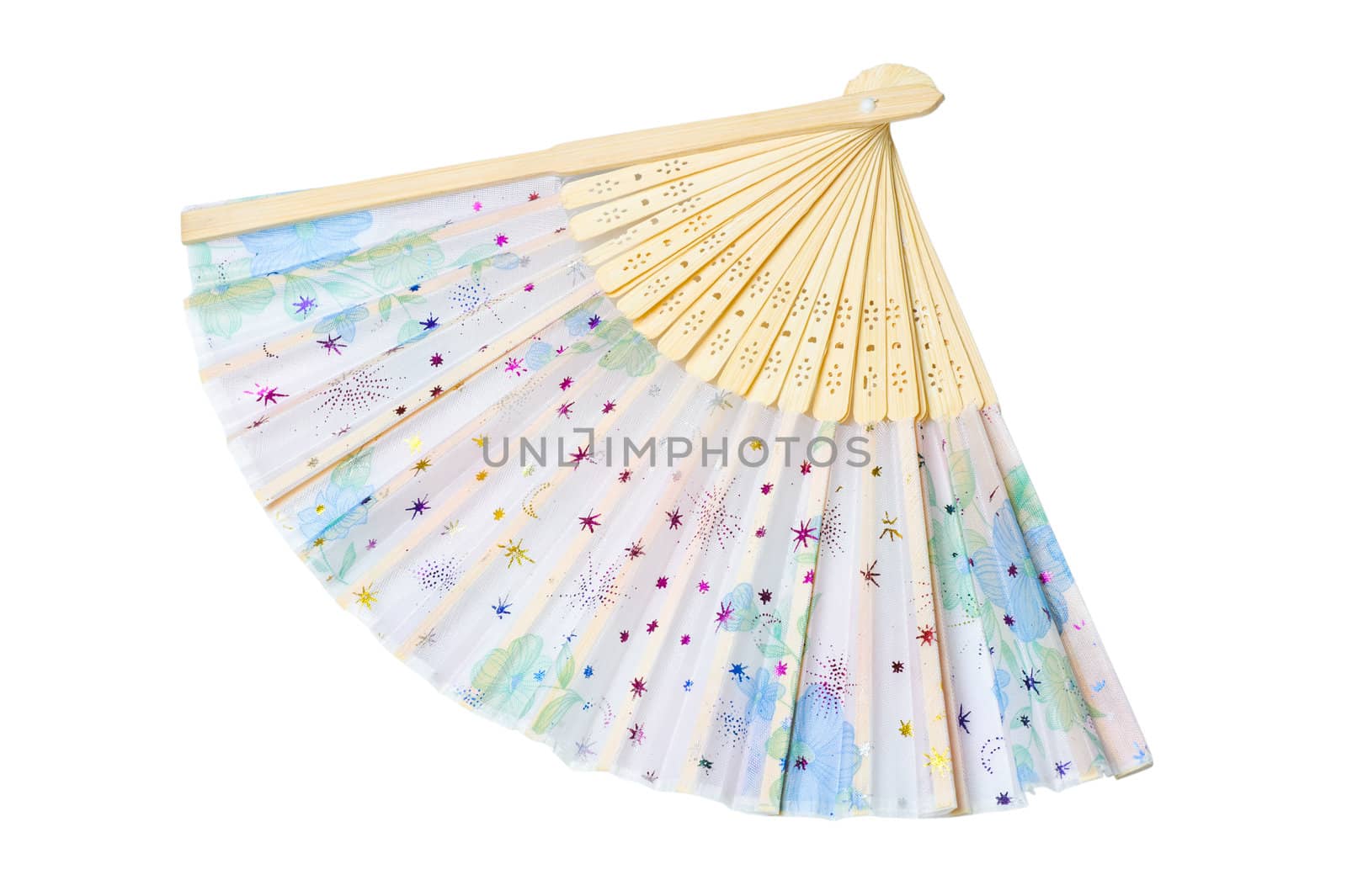 isolated opened decorate fan on white background with clipping path