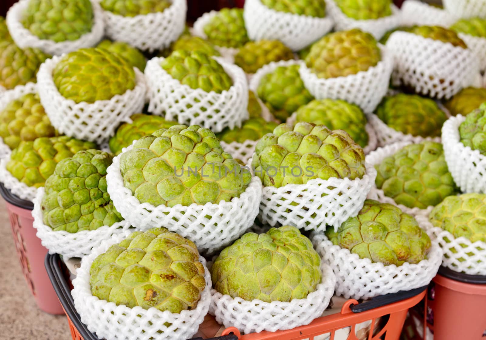 Freshly harvested Custard or Sugar apples at a market in Taiwan