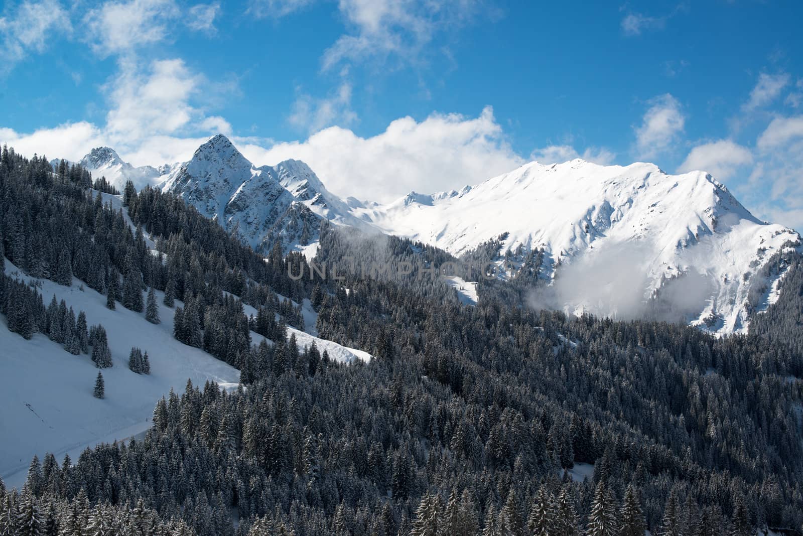 Ski resort in the Alpes in a valley of Montafon