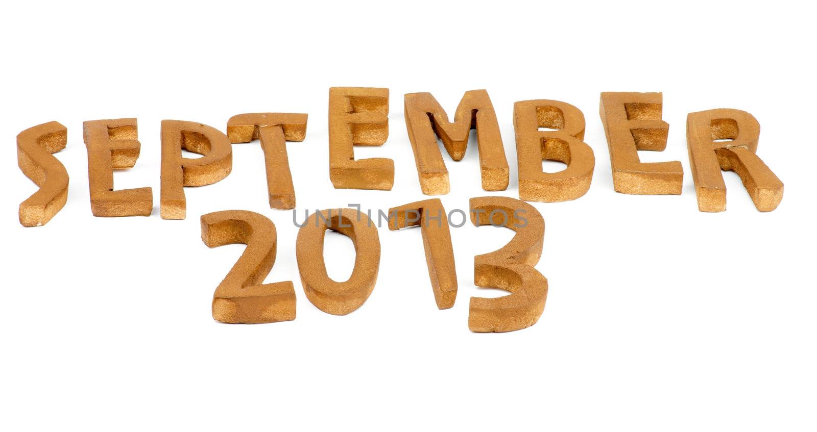 Wooden Handmade Letters "September 2013" isolated on white background