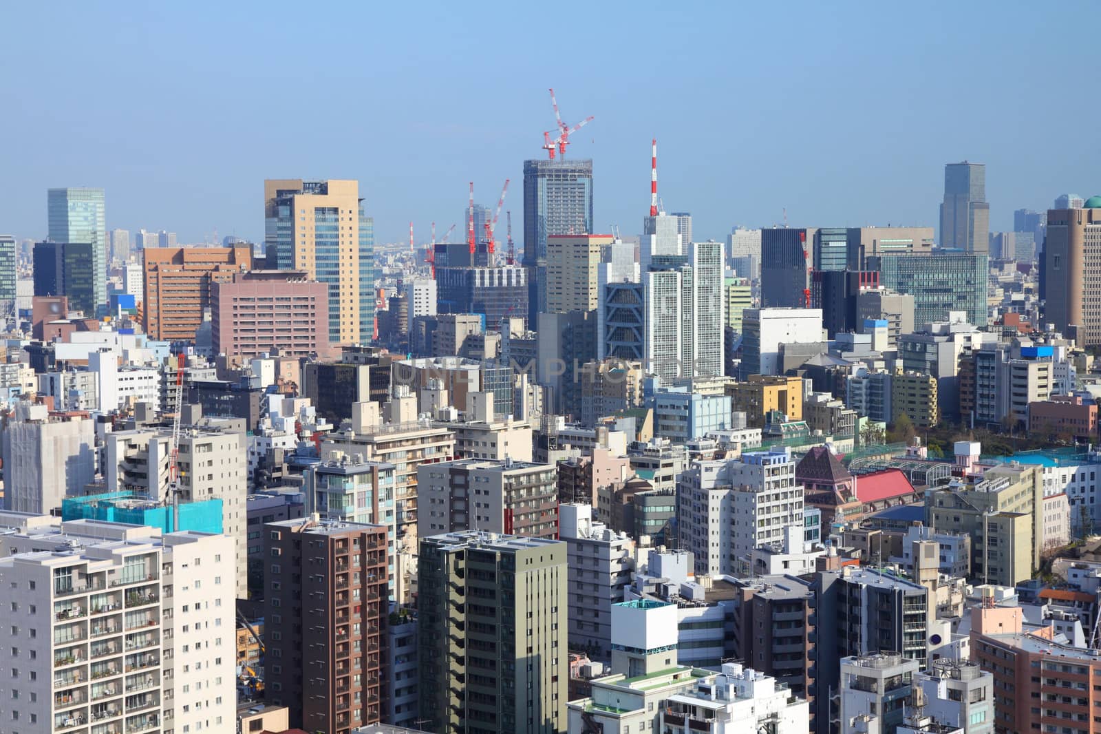 Tokyo, Japan - aerial view of Chiyoda district. Modern city skyline.