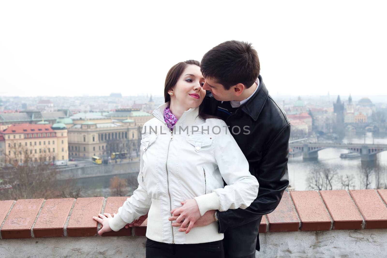 beautiful young love couple in city Prague by jannyjus