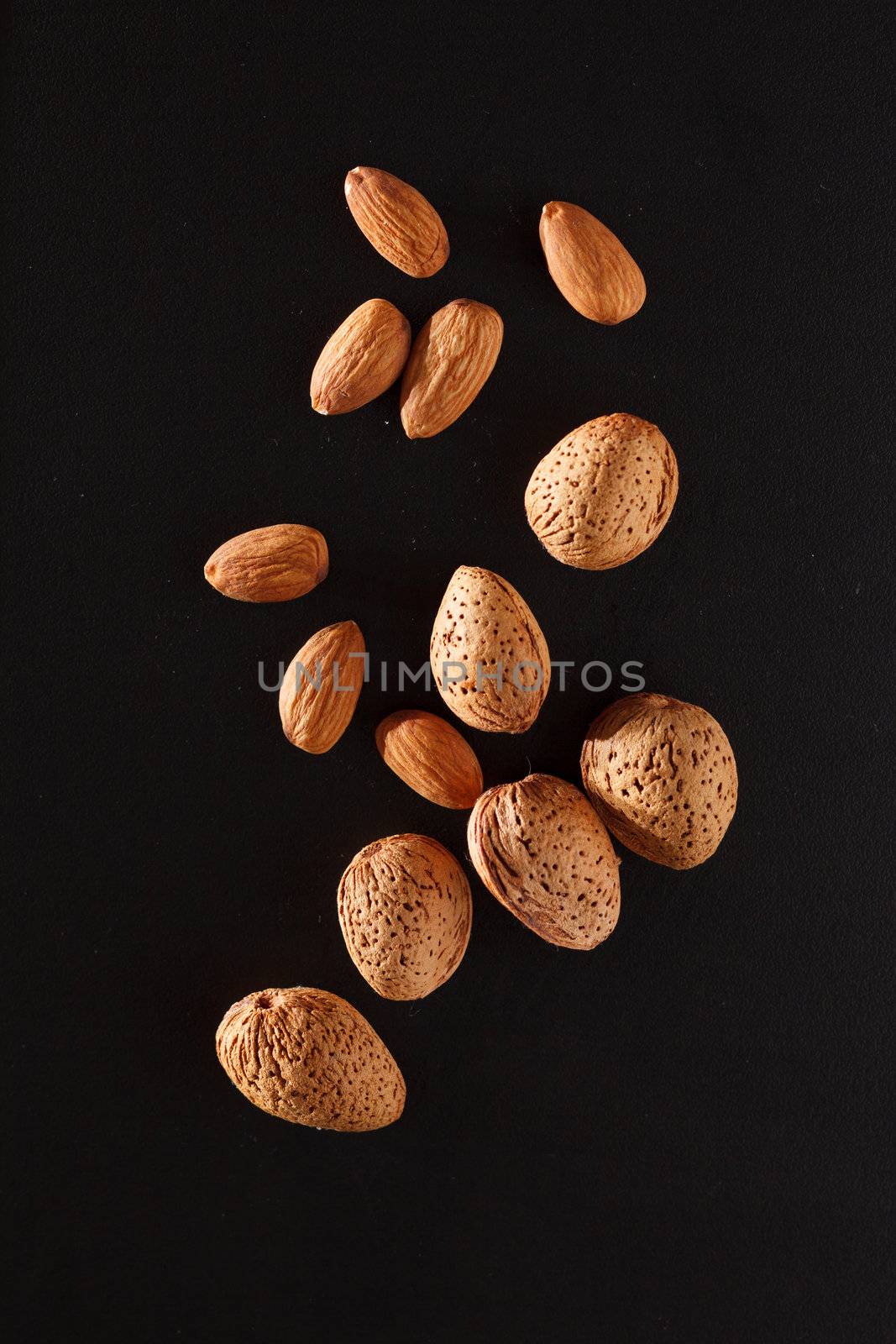 almond on black background