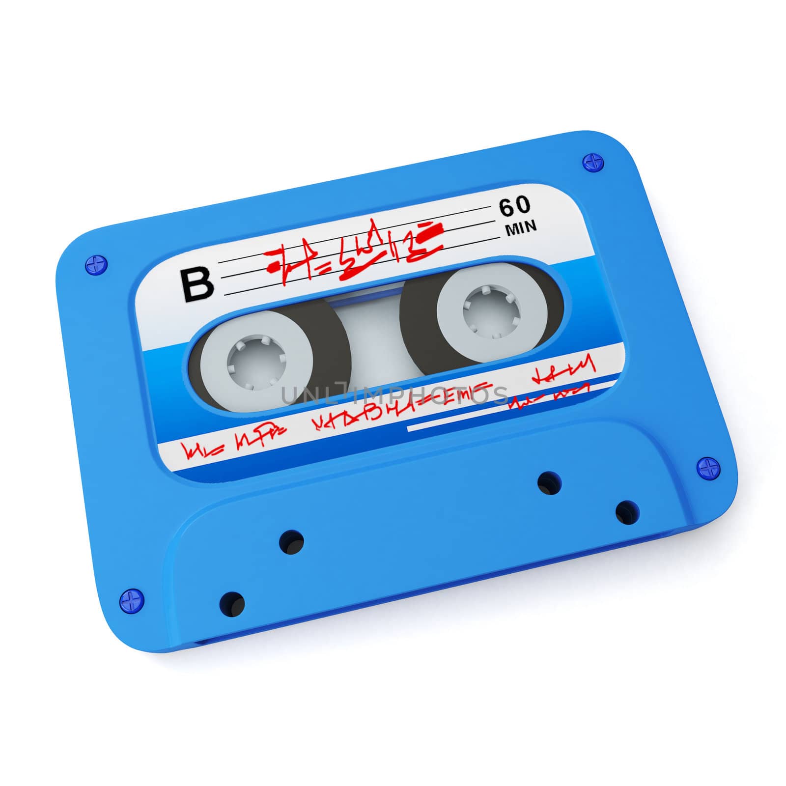 Music cassettes in blue on a white background, graphic by kolobsek