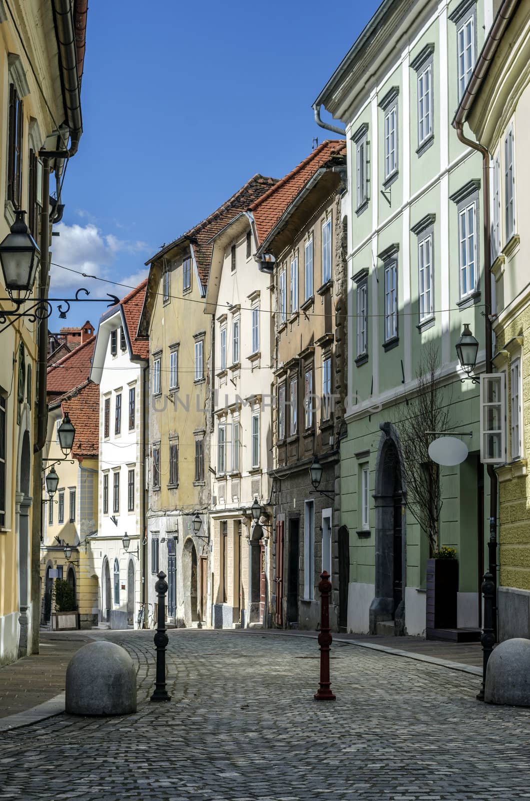 Old streets in Ljubljana city center, Slovenia, Europe.