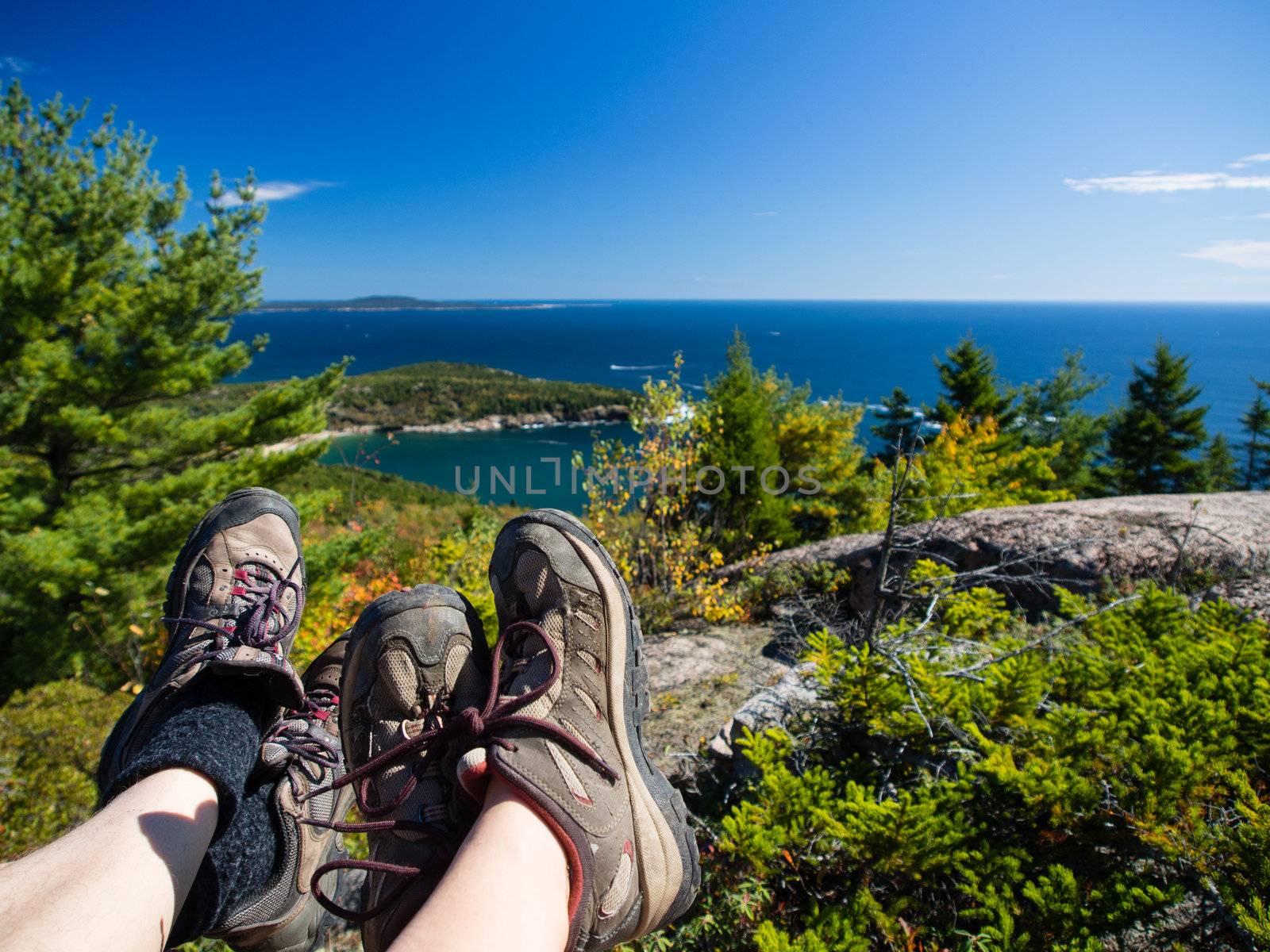Resting at the top of a mountain in Acadia National Park