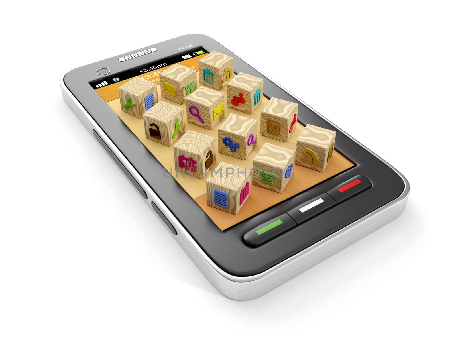 3d illustration: A group of icons and mobile phone. Creating icons for the manufacture of mobile applications