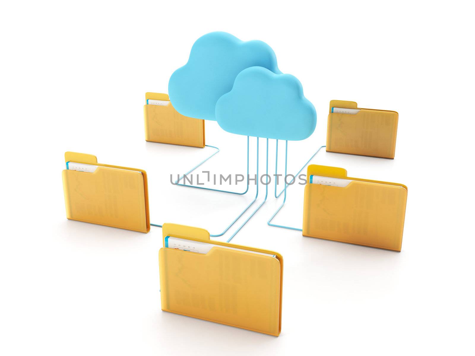 Cloud technologies. Group of computer folders connected to the c by kolobsek