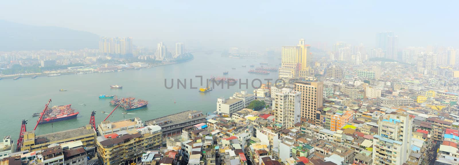 Aerial panorama of Macau in the sunshine morning