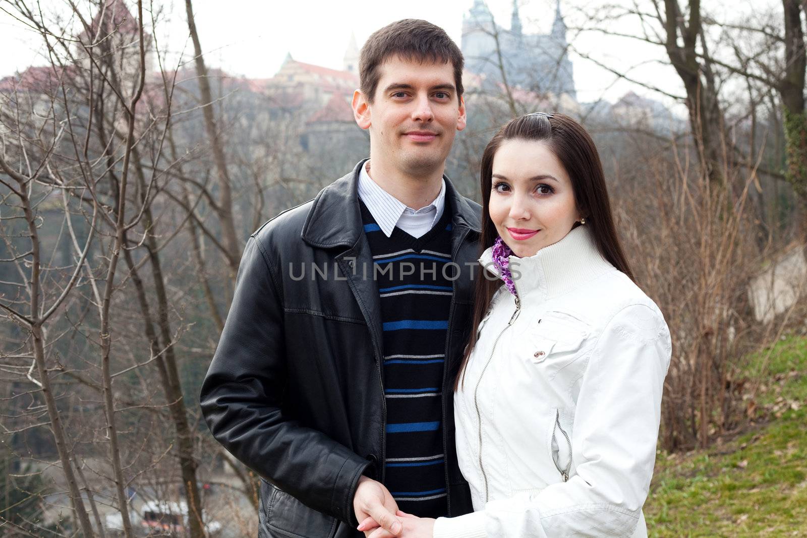 beautiful young love couple in city Prague