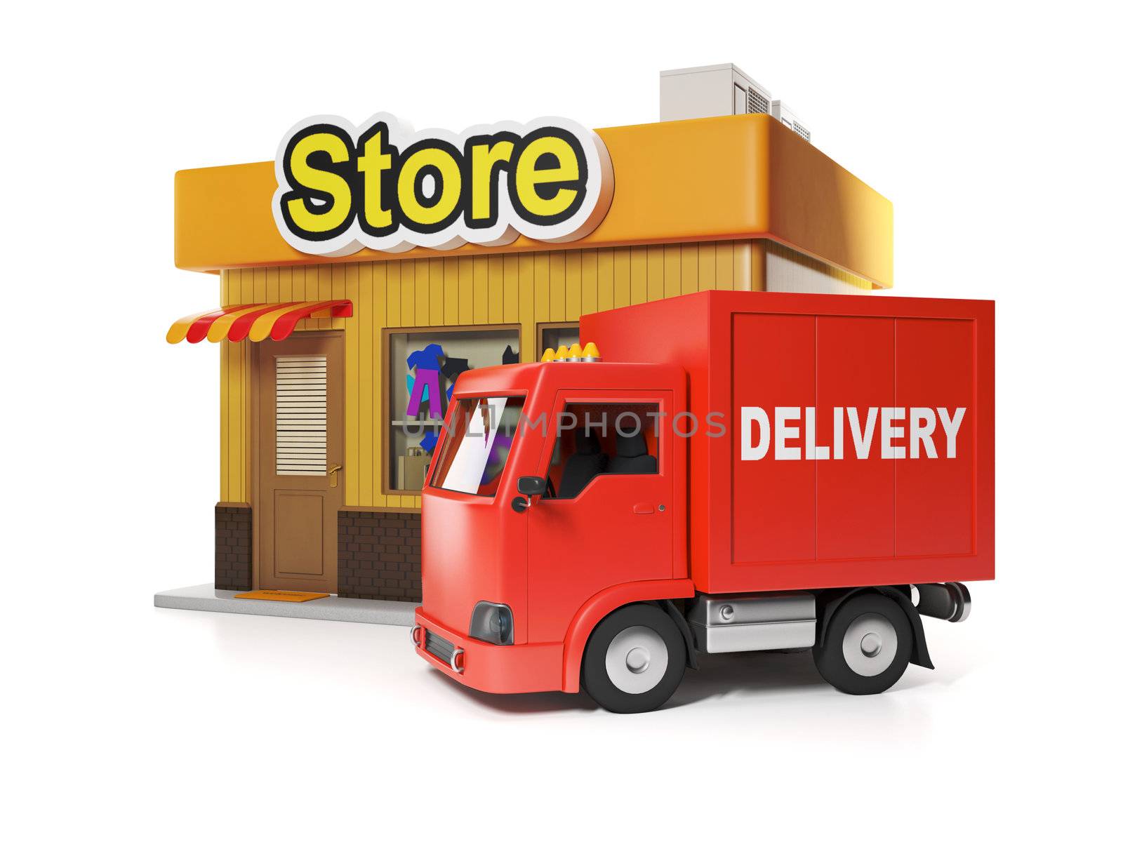 3d illustration: Shop and delivery. Free delivery from store by kolobsek