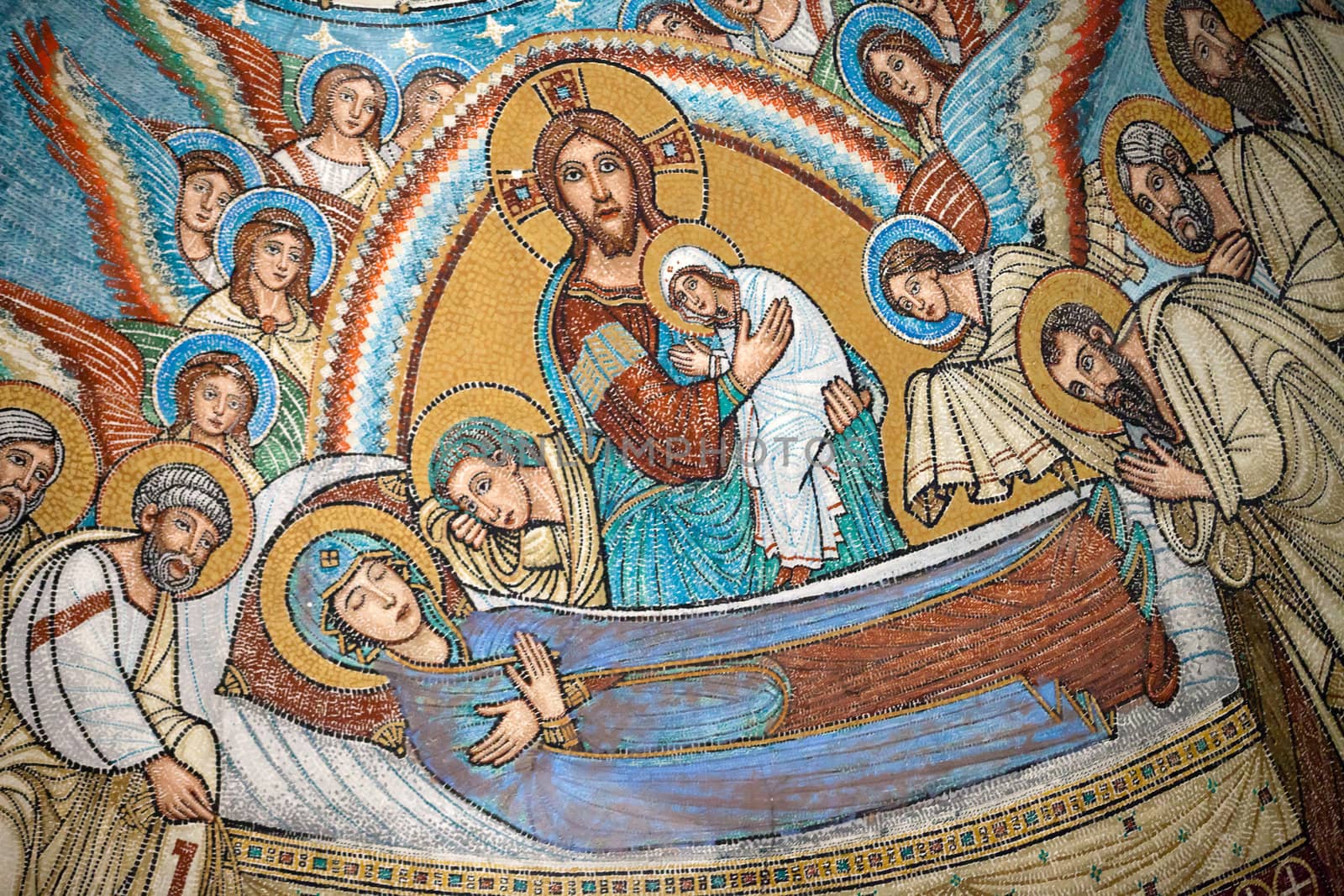 Chiusi - The Romanesque Cathedral  of San Secondiano, built around 560 AD over a pre-existing basilica, and renovated in the 13th C. . Mosaic with scenes from the life of Virgin Mary