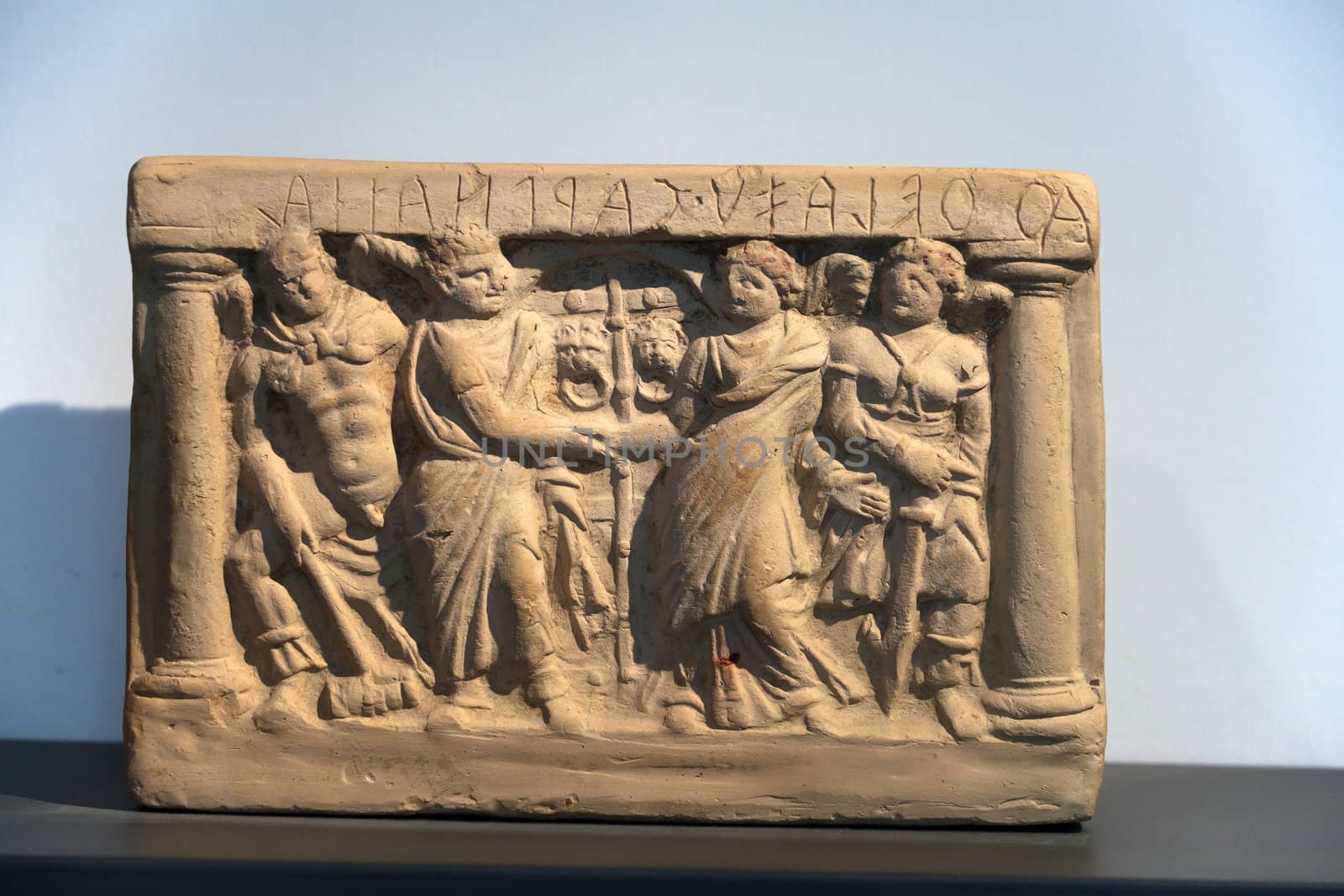 Ancient etruscan art. Painted terracotta cienrary  urns. Sarcophagus of Chiusi, Tuscany. 