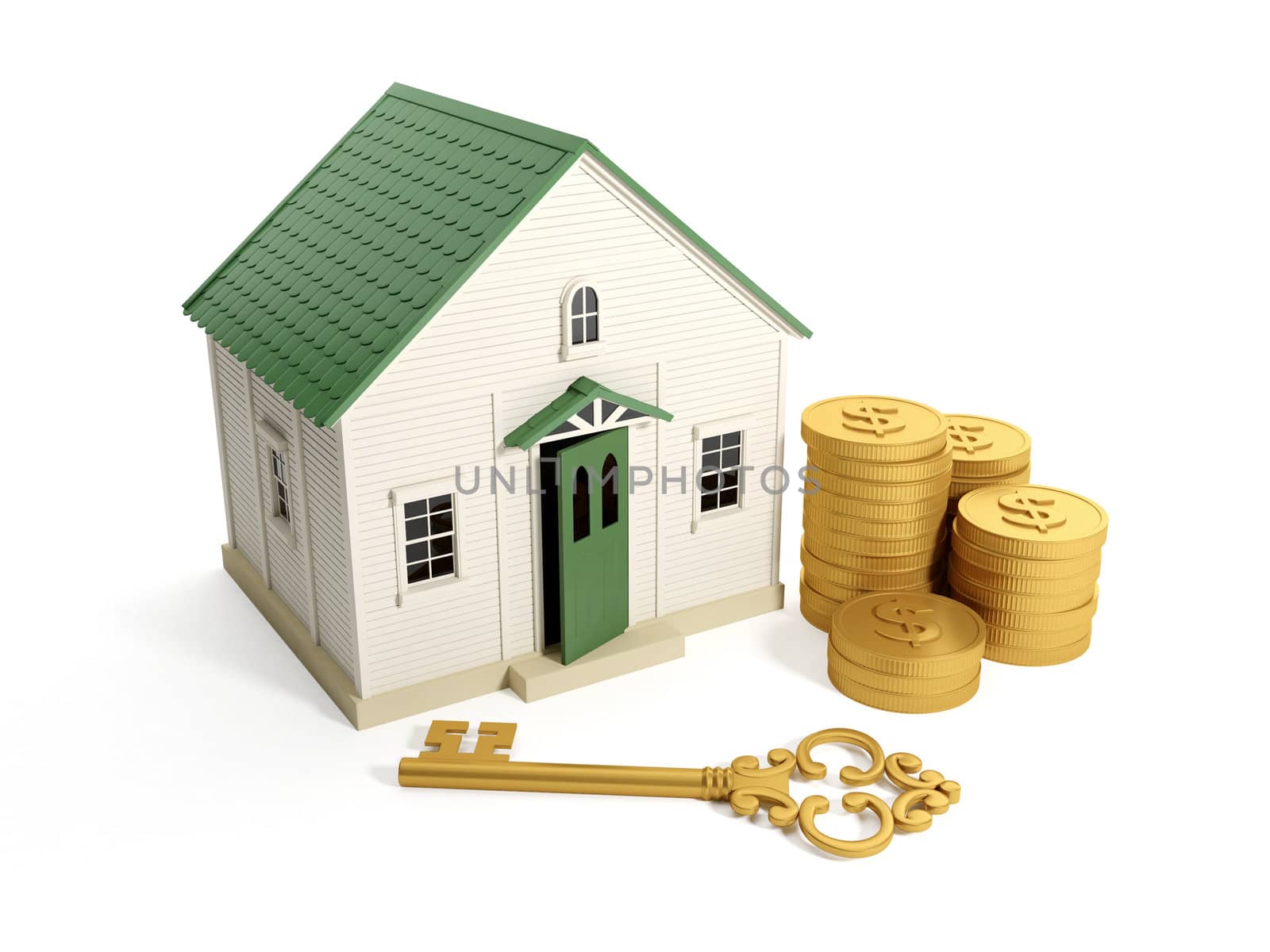 3d illustration: Buying a home, real estate loan. Toy house with by kolobsek
