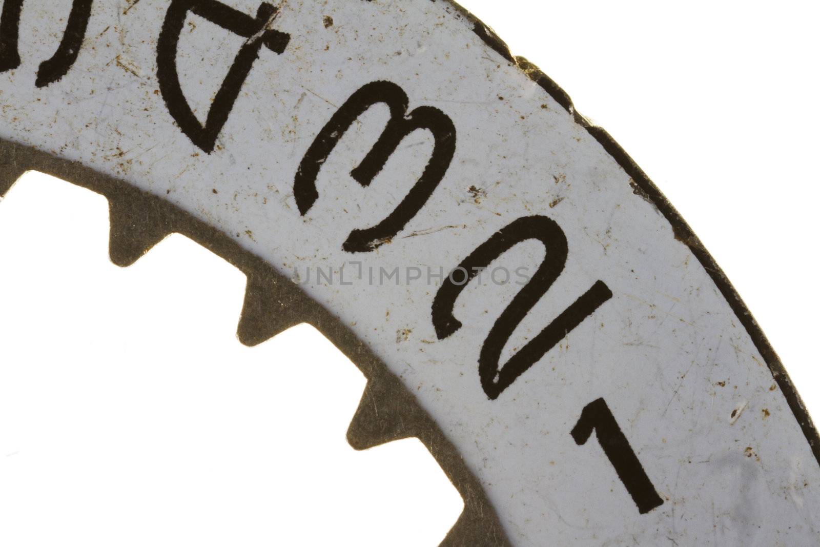 Dates ring for a watch close up with one, two, three and four showing.