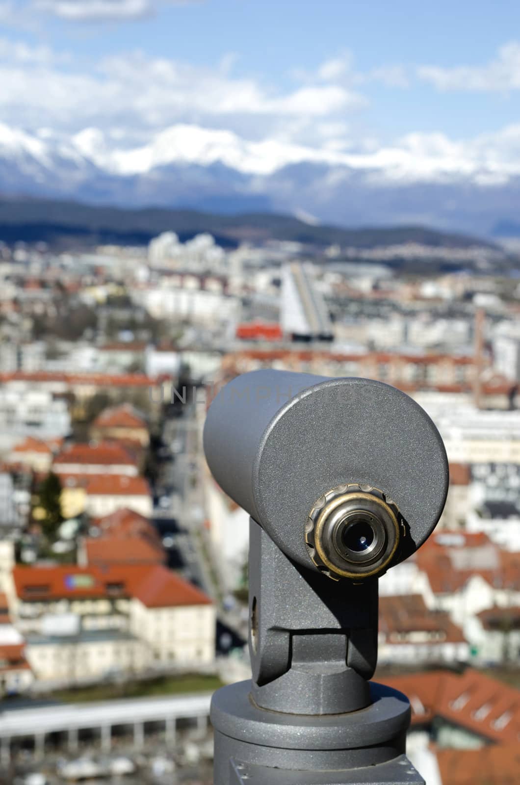 Coin operated viewfinder telescope on Ljubljana castle.