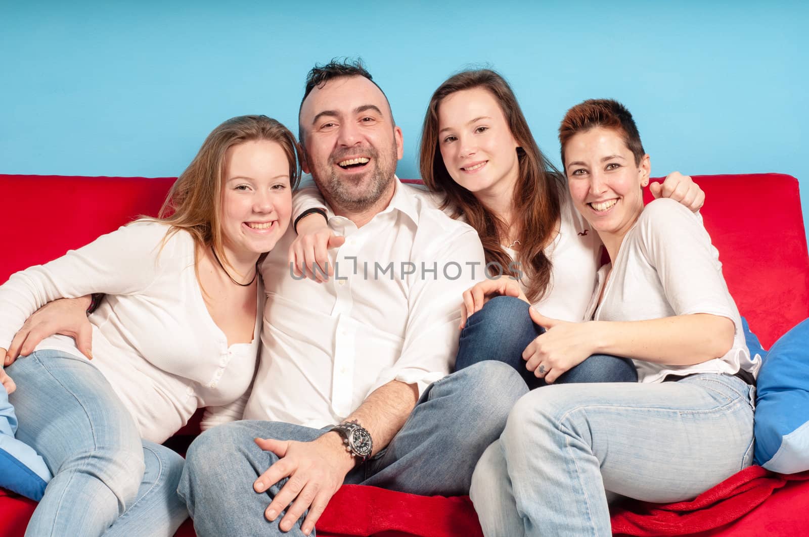 happy family on the couch in the living room