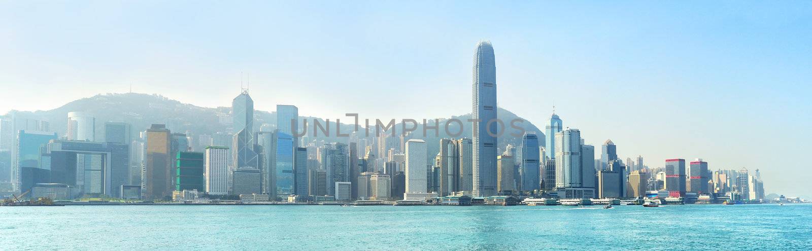 Panoramic view of Hong Kong island in the sunshine day
