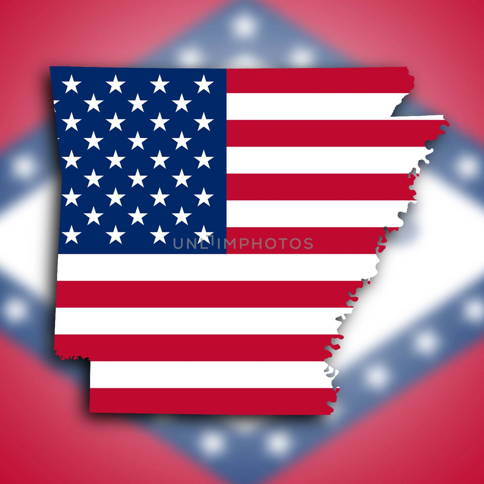 Map of Arkansas, filled with the national flag