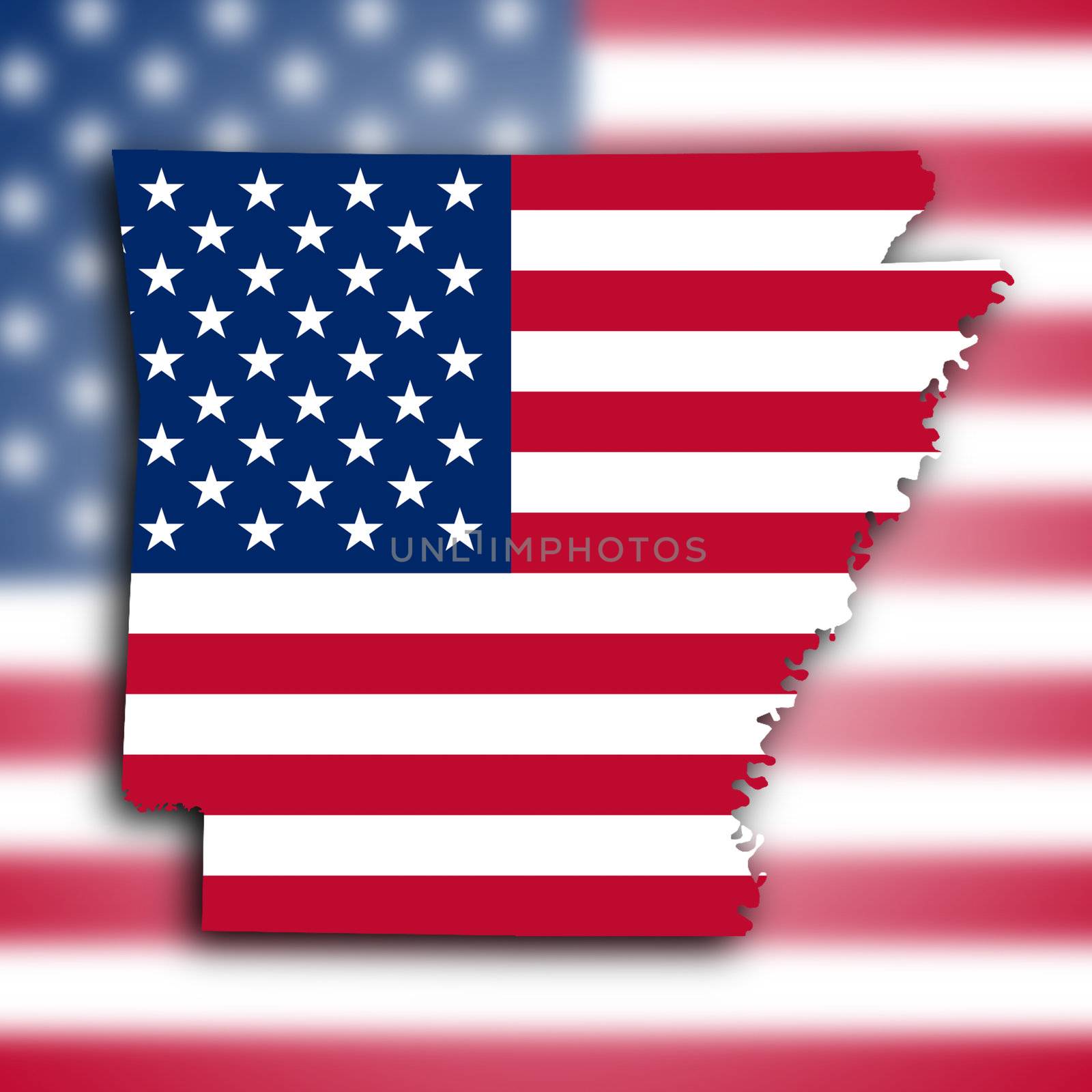 Map of Arkansas, filled with the national flag