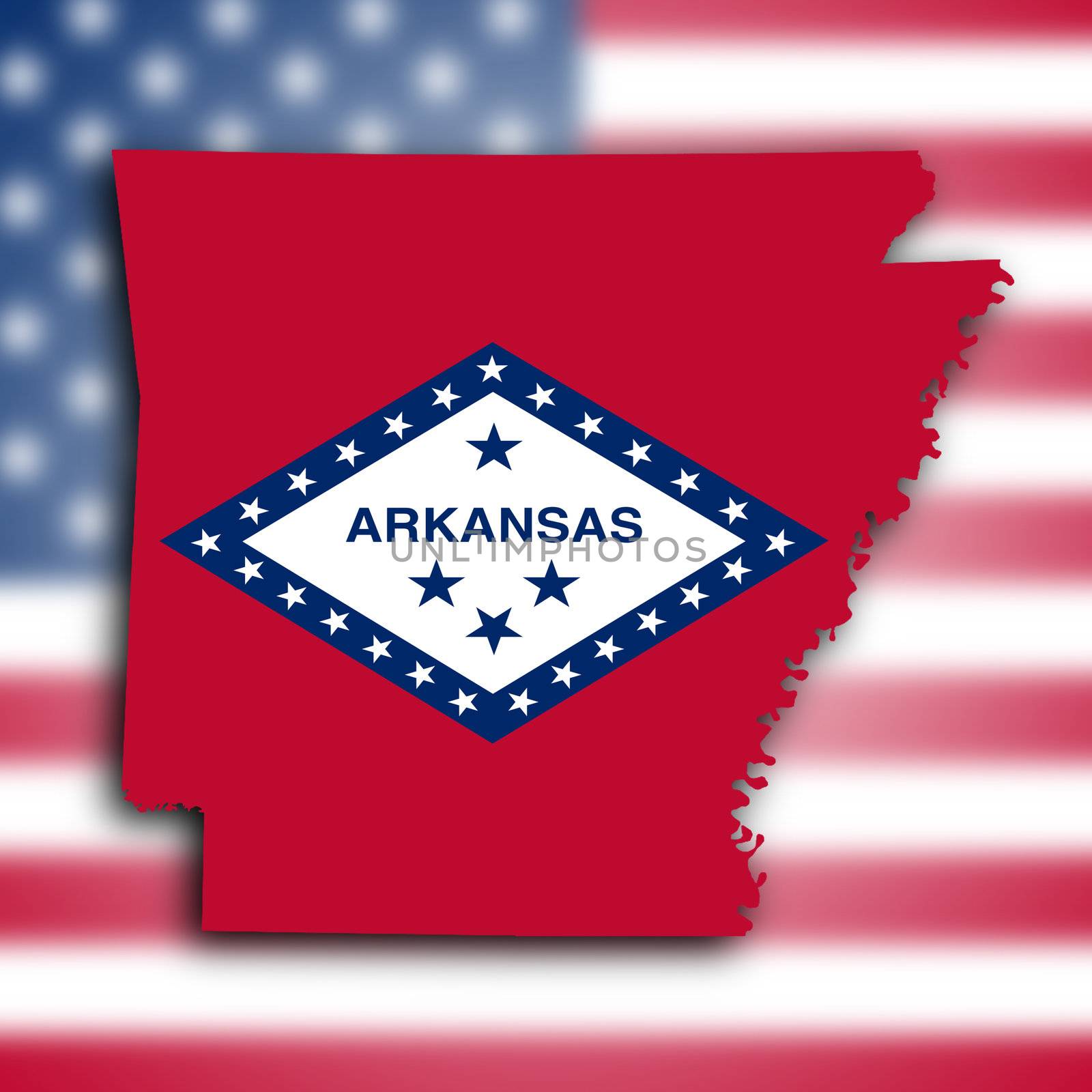 Map of Arkansas, filled with the state flag