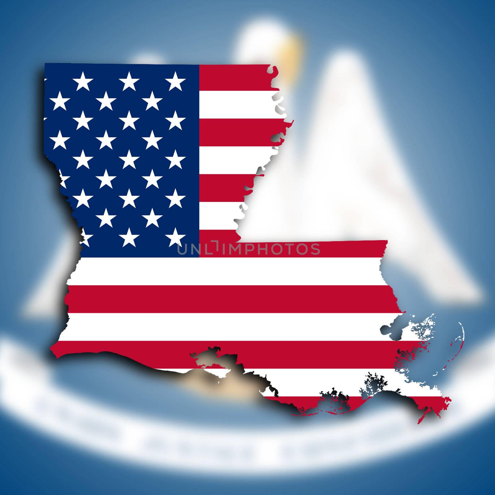 Map of Louisiana, filled with the national flag