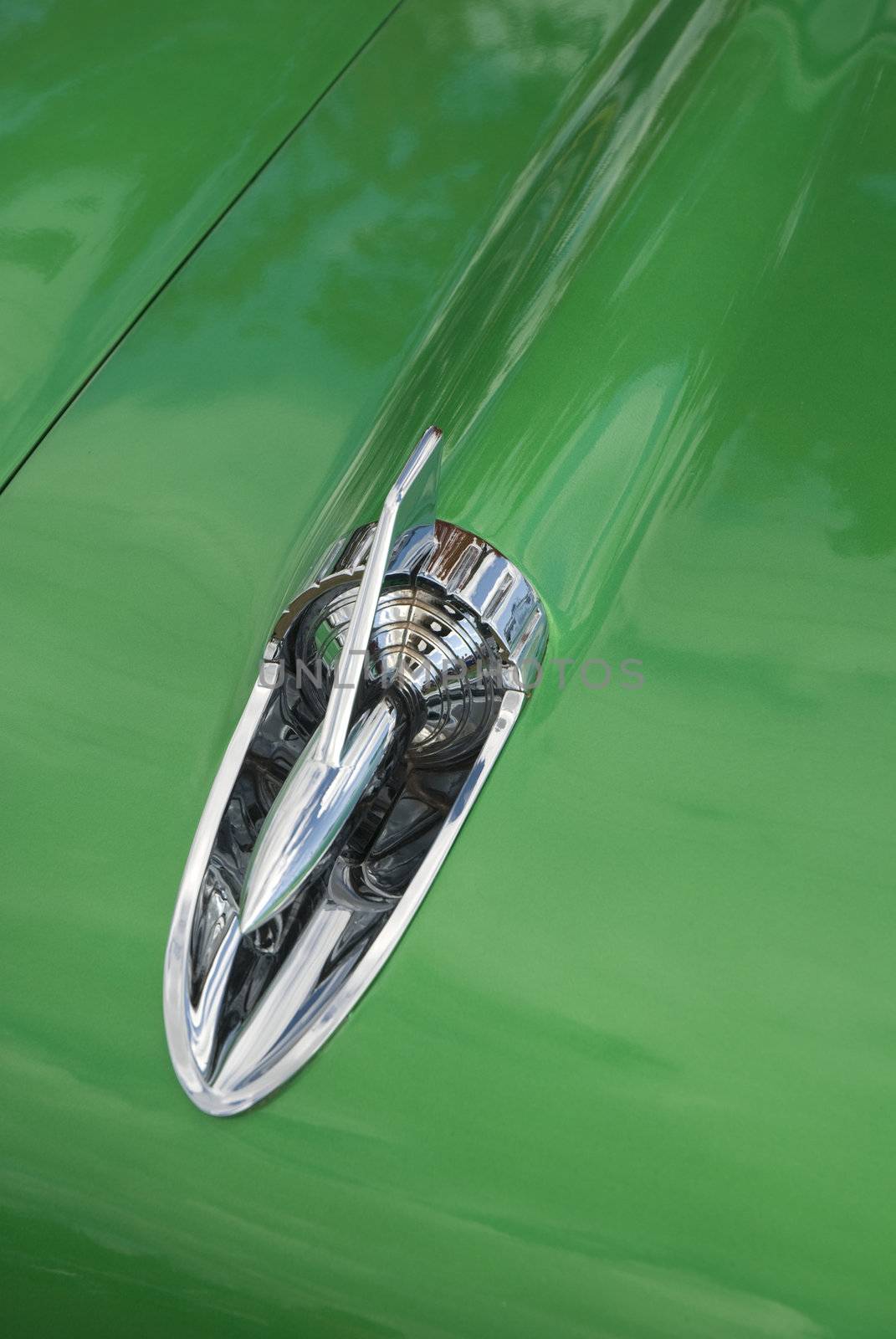 Detailing on a 50s hot rod hood.