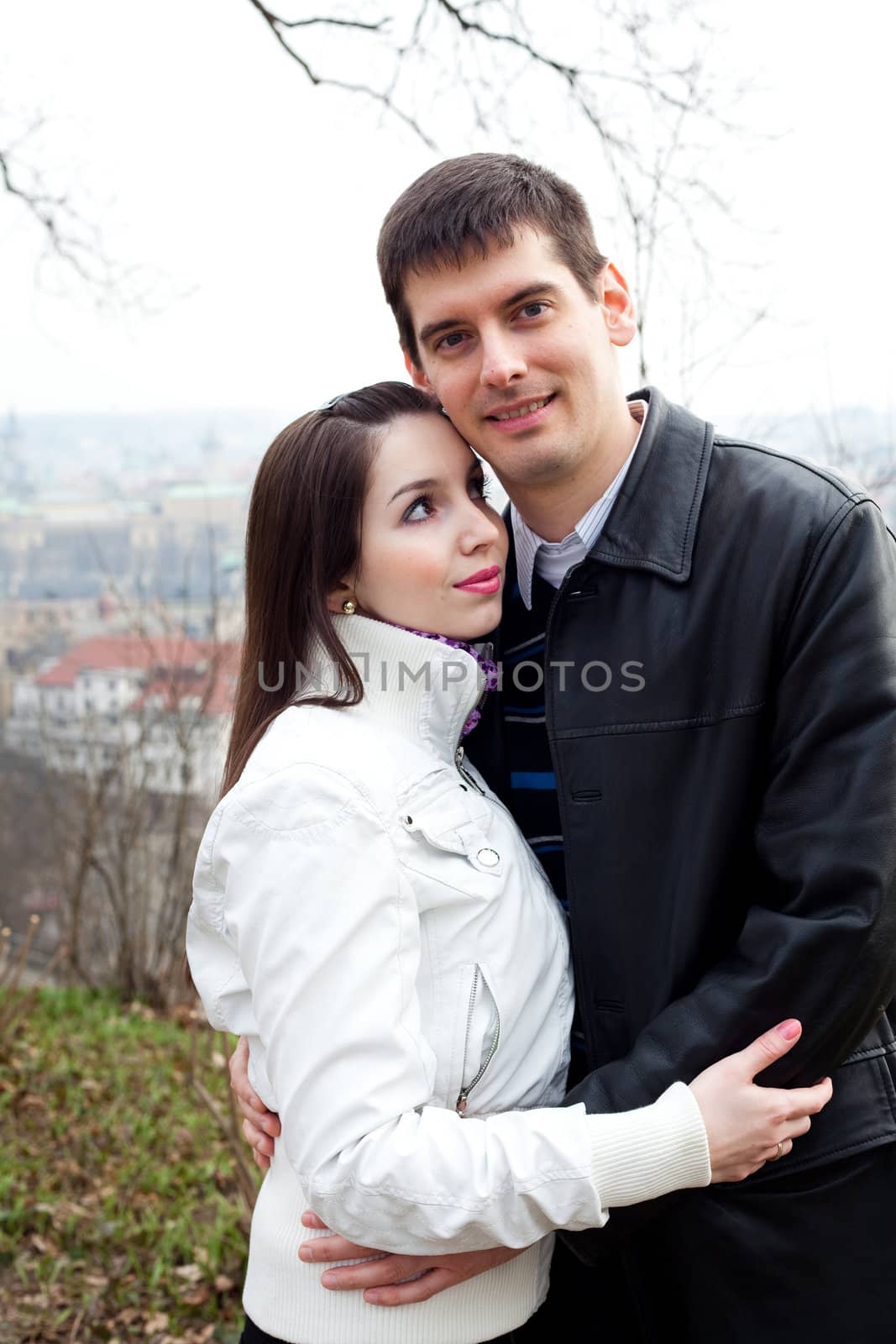 beautiful young love couple in city Prague by jannyjus